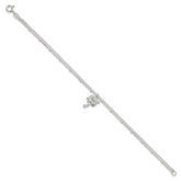 Sterling Silver Polished and Beaded White CZ Palm Tree Dangle Double Strand 7.5 inch Bracelet